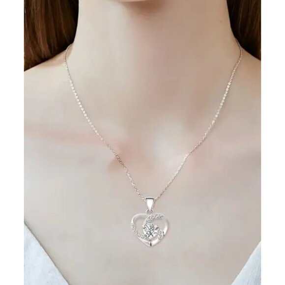 925 Sterling Silver Love Zircon Necklace - Picture 2 of 4